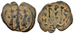 BYZANTINE COINS HERACLIUS with HERACLIUS CONSTANTINE and MARTINA.(610-641).Cyprus.Follis. Obv : Martina, Heraclius and Heraclius Constantine standing facing, each holding globus cruciger. Rev : Large 