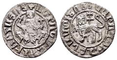 MEDIEVAL and WORLD COINS CILICIAN ARMENIA.Levon I.(1198-1219).Sis.Half Double Tram. Obv : ✠ Լեւոն, Հայոց Թագավոր.(Levon, king of the Armenians in Armenian scrip). Levon seated facing on throne decorat