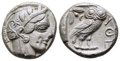 GREEK COINS ATTICA. Athens.(Circa 454-404 BC).Tetradrachm. Obv : Helmeted head of Athena right. Rev : AΘE. Owl standing right, head facing; olive sprig and crescent to left; all within incuse square. 