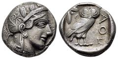 GREEK COINS ATTICA. Athens.(Circa 454-404 BC).Tetradrachm. Obv : Helmeted head of Athena right. Rev : AΘE. Owl standing right, head facing; olive sprig and crescent to left; all within incuse square. 