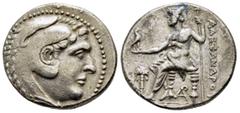 GREEK COINS KINGS of MACEDON Alexander III the Great.(336-323).Arados. Tetradrachm. Obv : Head of Herakles right, wearing lion skin. Rev : ALEXANDROY. Zeus seated left with sceptre and eagle; palm tre