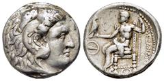GREEK COINS KINGS of MACEDON Alexander III the Great.( 336-323 BC). Tyre.Tetradrachm. Obv : Head of Herakles to right, wearing lion skin headdress. Rev : AΛEΞANΔPOY. Zeus seated left on low throne, ho