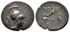 GREEK COINS PHRYGIA. Apameia.(Circa 88-40 BC).Ae. Obv : Helmeted bust of Athena right. Rev : AΠΑΜΕΩN / KOKOY. Eagle right, landing on maeander pattern; piloi of the dioskouroi to left and right, star 