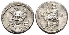 GREEK COINS CILICIA. Soloi. Balakros (Satrap of Cilicia, 333-323 BC). Stater. Obv : Baaltars seated left on throne, holding lotus-tipped sceptre; grain ear and grape bunch to left; below throne, O abo