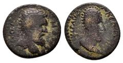 ROMAN PROVINCIAL COINS MESOPOTAMIA. Edessa. Septimius Severus, with Abgar VIII.(193-211).Ae. Obv : CEOYH-POC. Bare head of Septimius Severus to right. Rev. ABΓΑΡΟ B-ACIΛΕIO. Diademed and draped bust o