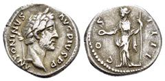 ROMAN IMPERIAL COINS ANTONINUS PIUS.(138-161).Rome.Denarius. Obv : ANTONINVS AVG PIVS P P. Laureate head right. Rev : COS IIII. Concordia standing left, holding patera and sceptre. RIC 129. Condition 