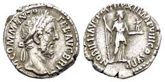 ROMAN IMPERIAL COINS COMMODUS .(177-192).Rome.Denarius. Obv : M COMM ANT P FEL AVG BRIT. Laureate head right. Rev : NOBILIT AVG P M TR P XI IMP VIII COS V P P. Nobilitas, draped, standing right, holdi