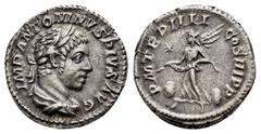 ROMAN IMPERIAL COINS ELAGABALUS.(218-222).Rome.Denarius. Obv : IMP ANTONINVS PIVS AVG. Laureate head right. Rev : P M TR P IIII COS III P P. Victory advancing left, holding open wreath, flanked by two