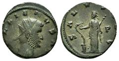 ROMAN IMPERIAL COINS GALLIENUS.(253-268).Siscia.Antoninianus. Obv : GALLIEN]VS AVG. Radiate head to right. Rev : SALVS AVG. Salus standing facing, head to left, holding sceptre and feeding serpent ris