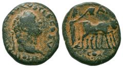 Roman Provincial Coins PISIDIA.Antioch.Titus. 79-81 AD.AE Bronze Obverse : TITO IMP CAESARI AVGVSTI F COS V; laureate head of Titus, right Reverse : COL ANT; priest holding vexillum ploughing with two