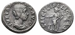 Roman Imperial Coins JULIA SOEMIAS.218 - 222 AD.Rome Mint.AR Denarius Obverse : IVLIA SOAEMIAS AVG; Bust of Julia Soaemias, hair waved and turned up low at the back, draped, right Reverse : SAECVLI FE