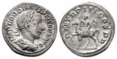 Roman Imperial Coins GORDIAN III.238-244 AD.Rome Mint.AR Denarius Obverse : IMP GORDIANVS PIVS FEL AVG; bust of Gordian III, laureate, draped, cuirassed, right Reverse : P M TR P III COS P P; Gordian 