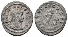 Roman Imperial Coins GALLIENUS.253-268 AD.Antioch Mint.AR Antoninianus Obverse : GALLIENVS PF AVG; radiate, draped and cuirassed bust of Gallienus to right Reverse : VIRTVS AVGVSTI; Virtus, naked, sta