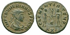Roman Imperial Coins NUMERIAN.283-284 AD.Cyzicus Mint.AE Antoninianus Obverse : IMP C NVMERIANVS P F AVG; bust of Numerian, radiate, draped, right Reverse : CLEMENTIA TEMP; Numerian, draped, cuirassed