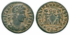 Roman Imperial Coins CONSTANTIUS II.337 - 361 AD.Siscia Mint.AE Bronze Obverse : CONSTANTI VS P F AVG; bust of Constantius II, rosette-diademed, draped, cuirassed, right Reverse : VICTORIAE DD AVGGQ N