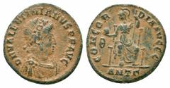 Roman Imperial Coins VALENTINIAN II.AD 375-392.Antioch Mint.AE Bronze Obverse : D N VALENTINIANVS P F AVG; pearl diademed, draped and cuirassed bust right Reverse : CONCORDIA AVGGG; Roma, helmeted, se