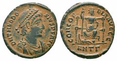 Roman Imperial Coins THEODOSIUS I.379-395 AD.Antioch Mint.AE Bronze Obverse : D N THEODO SIVS P F AVG; Bust of Theodosius I, pearl-diademed, draped and cuirassed, right Reverse : CONCOR-DIA AVGGG; Con