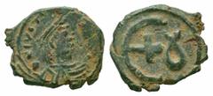 Byzantine Coins JUSTINIAN I.527-565 AD.Antioch Mint.AE Pentanumummi Obverse : D N IVSTINIANVS P P AVC; diademed, draped and cuirassed bust right Reverse : Large E with cross within; in right field, ૪ 