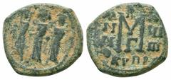 Byzantine Coins HERACLIUS.HERACLIUS CONSTANTINE and MARTINA.610-641 AD.Cyprus Mint.AE Follis Obverse : Heraclius, in center, flanked by Martina, on left, and Heraclius Constantine, on right, each wear