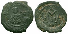 Byzantine Coins HERACLIUS and HERACLIUS CONSTANTINE. 610-641 AD.Seleucia Isauriae Mint.AE Follis Obverse : dd NN hERACLIUS ET hERA CONST PP AVC; crowned with cross on circlet, draped and cuirassed fac