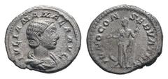 Roman Imperial Coins JULIA MAMAEA. 222-235 AD.Rome mint.AR Denarius. IVLIA MAMAEA AVG, Draped bust of Julia Mamaea to right / IVNO CONSERVATRIX, Juno standing left, holding patera in her right hand an