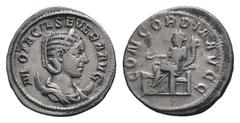 Roman Imperial Coins OTACILIA SEVERA.244-249 AD.Rome mint. AR Antoninianus. M OTACIL SEVERA AVG, Bust of Otacilia Severa, diademed, draped, on crescent, right / CONCORDIA AVGG, Concordia, draped, seat