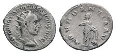 Roman Imperial Coins TRAJAN DECIUS.249-251 AD. Mediolanum mint. AR Antoninianus.IMP CAE TRA DECIVS AVG, Bust of Trajan Decius, radiate, draped, cuirassed, right / ABVNDANTIA AVG, Abundantia, draped, s
