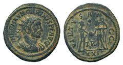 Roman Imperial Coins CARIUS.283-285 AD. Tripolismint.BI Antoninianus.IMP CM AVR CARINVS AVG, radiate and cuirassed bust right / VIRTVS AV GG, Carinus standing right, holding sceptre and receiving glob