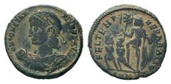 Roman Imperial Coins CONSTANTIUS II.337-361 AD. Nicomedia mint.AE Follis.D N CONSTANTIVS P F AVG Pearl-diademed, draped and cuirassed bust of Constantius to left, holding globe with his right hand / F
