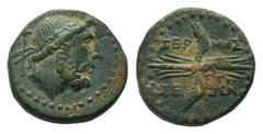 Greek Coins LYCIA.Termessus Minor.Circa 100-0 BC.Laureate head of Zeus right, scepter with taenia behind, within dotted circle / ΤΕΡ ΜΗΣ ΣΕ ΩΝ, winged thunderbolt within dotted circle.BMC 277 ; SNG Au