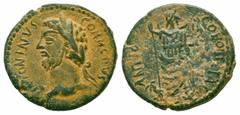 Roman Provincial Coins PISIDIA.Antiochia.Commodus.177-192 AD.AE Bronze.ANTONINVS COMMODVS, laureate, draped and cuirassed bust of Commodus to left / COLONIAE ANTIOCH, men standing facing with left foo