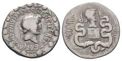 Roman Coins IONIA. Ephesos. Mark Antony and Octavia. Cistophor (Circa 39 BC).M·ANTONIVS·IMP·COS·DESIG·ITER·ET·TERT; head of Antony wearing ivy wreath, r.; below, lituus; all enclosed in wreath of ivy 