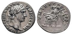 Roman Coins TRAJAN.98 - 117 AD.Rome Mint.AR Denarius.IMP CAES NERVA TRAIAN AVG GERM: Head of Trajan, laureate, right / P M TR P COS III P P: Concordia, draped, seated left, sacrificing out of patera o