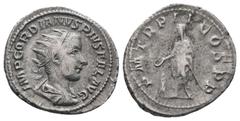 Roman Coins GORDIAN III.238-244 AD. Rome mint.AR Antoninianus.IMP CAES M ANT GORDIANVS AVG, bust of Gordian III, radiate, draped, cuirassed, right / P M TR P II COS P P, Gordian III, veiled, togate, s