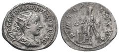 Roman Coins GORDIAN III.238-244 AD. Rome mint.AR Antoninianus.IMP CAES M ANT GORDIANVS AVG, bust of Gordian III, radiate, draped, cuirassed, right / P M TR P II COS P P, Gordian III, veiled, togate, s