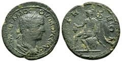 Roman Provincial Coins PISIDIA, Baris. Volusian.(251-253). Ae. Obv : ΟΥƐΙΒ ΓΑΛΛΟϹ Λ ΟΥΟΛΟΥϹϹΙΟϹ Ϲ. Laureate, draped and cuirassed bust of Volusian, right, seen from rear. Rev : ΒΑΡΗΝΩΝ. Hermes seated 