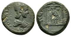 Roman Provincial Coins PAMPHYLIA, Perge. Julia Maesa.(218-225). Ae. Obv : ΙΟΥΛΙΑ ΜΑΙCΑ CƐB. Diademed and draped bust of Julia Maesa, right. Rev : ΠƐΡΓΑΙΩΝ. Front view of tetrastyle temple with cult st