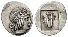 Roman Provincial Coins LYCIA.Kragos.Lycian League.(Circa 35-27 BC).Hemidrachm. Obv : Λ. Laureate head of Apollo to right. Rev : K P. Lyre, branch.all within incuse square. SNG Aulock 4304 var. Conditi