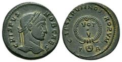 Roman Coins CRISPUS.(316-326).Rome.Follis. Obv : IVL CRISPVS NOB C. Laureate head right. Rev : CAESARVM NOSTRORVM / ASIS (star). VOT / V in two lines within wreath. T - A . RIC 161. Condition : Very f