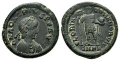 Roman Coins HONORIUS.(393-423).Nicomedia.Follis. Obv : D N HONORIVS P F AVG. Diademed, draped and cuirassed bust right. Rev : GLORIA ROMANORVM / SMNΓ. Honorius standing facing, head right, holding sta