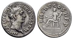 Roman Coins TRAJAN.(98-117).Trajan.Denarius. Obv : IMP CAES NERVA TRAIAN AUG GERM. Laureate head right. Rev : PM TRP COS II PP. Vesta veiled seated left. Condition : Good very fine. Weight : 3.04 gr D