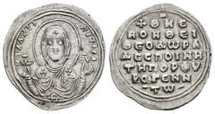 Byzantine Coins THEODORA.(1055-1056).Constantinople.Miliaresion. Obv : MH-ΘV. Bust of Mary facing, hands outstretched, nimbate. Rev : +ΘKE-ΡOHΘEI-ΘEOΔΘΡA-AECΠOINH-THΠOΡΦV-ΠOΓENN-Tω. In seven lines wit