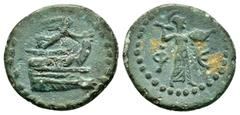 Greek Coins LYCIA.Phaselis.(Circa 190-167 BC).Ae. Obv : Prow of war-galley right, Nike flying above and crowning it with a wreath. Rev : Φ-E. Athena standing right, holding thunderbolt and aegis. Klei