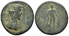 Roman Provincial Coins LYDIA.Thyateira.Commodus.(177-192).Ae. Obv : ΑΥΤ ΚΑΙ Λ ΑΥΡΗ ΚΟΜΟΔΟϹ. Laureate-headed bust, wearing cuirass and paludamentum, right. Rev : Ɛ ϹΤΡΑ ƐΥΔΙΟΥ Β ΘΥΑΤΙΡΗΝΩΝ. Nude Heracl