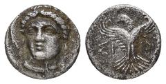 Greek Coins PAPHLAGONIA.Sinope.(Circa 330-250 BC).Trihemiobol. Obv : Head of Sinope facing slightly left. Rev : ΣΙ - ΝΩ. Eagle facing, head left, with wings spread. SNG BM Black Sea 1498-1502; HGC 7, 