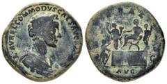 Roman Imperial Coins COMMODUS.(177-192).Rome.Sestertius. Obv : M COMMODVS ANTONINVS AVG. Laureate and cuirassed bust right, slight drapery on far shoulder. Rev : TR P VI IMP IIII COS III P P S - C LIB