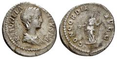 Roman Imperial Coins PLAUTILLA.(202-205).Rome.Denarius. Obv : PLAVTILLA AVGVSTA. Draped bust right. Rev : CONCORDIA AVGG. Concordia standing left with patera and sceptre. RIC 363B. Condition : Nicely 