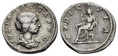 Roman Imperial Coins JULIA MAESA.(218-224).Rome.Denarius. Obv : IVLIA MAESA AVG. Draped bust right. Rev : PVDICITIA. Pudicitia seated left on throne, drawing veil and holding sceptre. RIC 268. Conditi