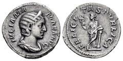 Roman Imperial Coins JULIA MAMAEA.(222-235).Rome.Denarius. Obv : IVLIA MAMAEA AVG. Diademed and draped bust right. Rev : FELICITAS PVBLICA. Felicitas standing facing, head left, leaning on column and 