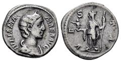 Roman Imperial Coins JULIA MAMAEA.(222-235).Rome.Denarius. Obv : IVLIA MAMAEA AVG. Diademed and draped bust right. Rev : VESTA. Vesta standing left, holding sceptre and palladium. RIC 360. Condition :